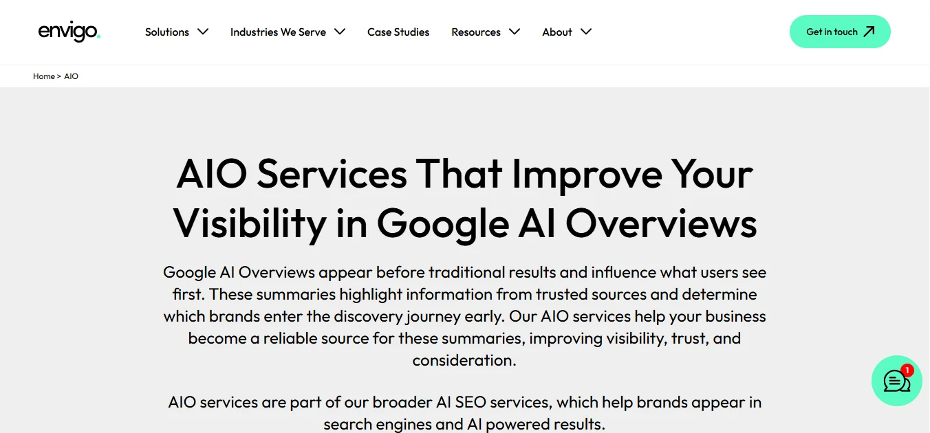 Top 10 Best GEO and AIO Agencies in Bangalore to Boost AI Visibility - 3. Envigo