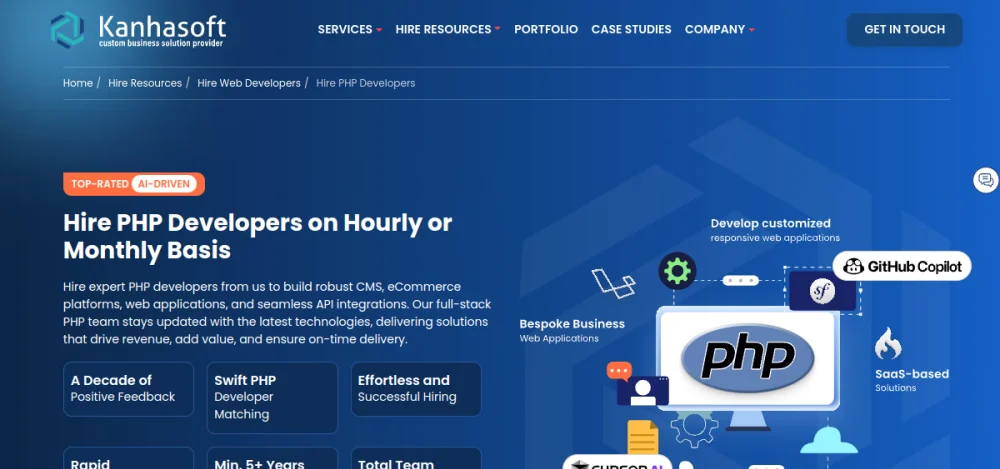 KanhaSoft hire PHP developers page