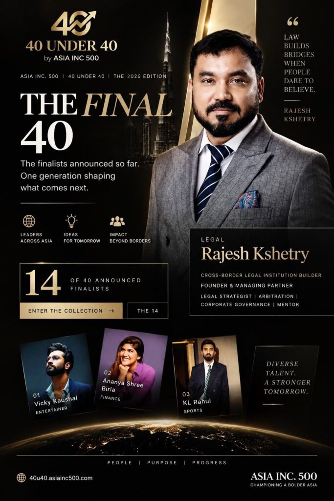 LinkedIn post by Kshetry & Co.: Featured Among the Asia Inc. 500 : 40 Under 40 Finalists, 2026 Edition