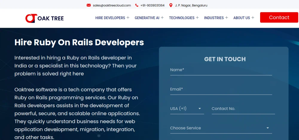 Oaktree Cloud hire Ruby on Rails developers page