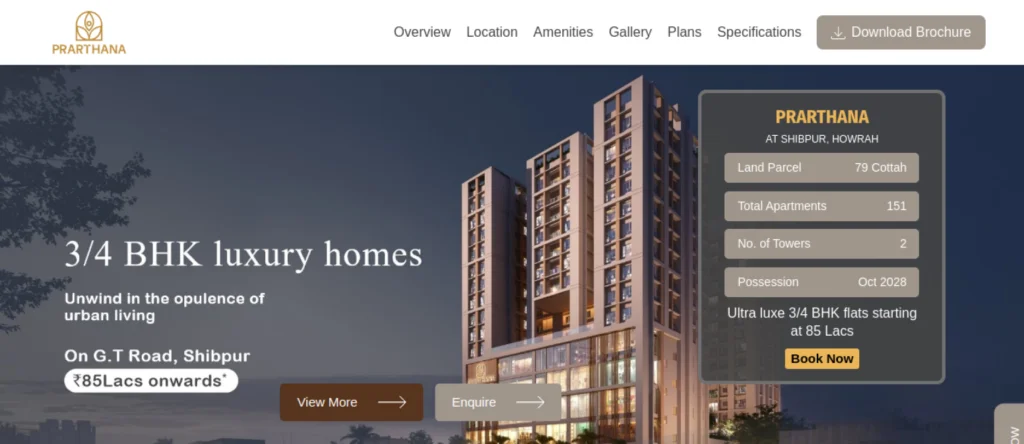 Rajat Homes Prarthana website screenshot