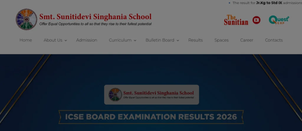 Suniti Devi Singhania School website screenshot
