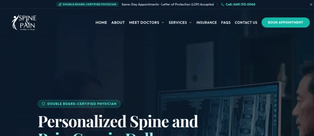 Texas Spine and Pain website screenshot