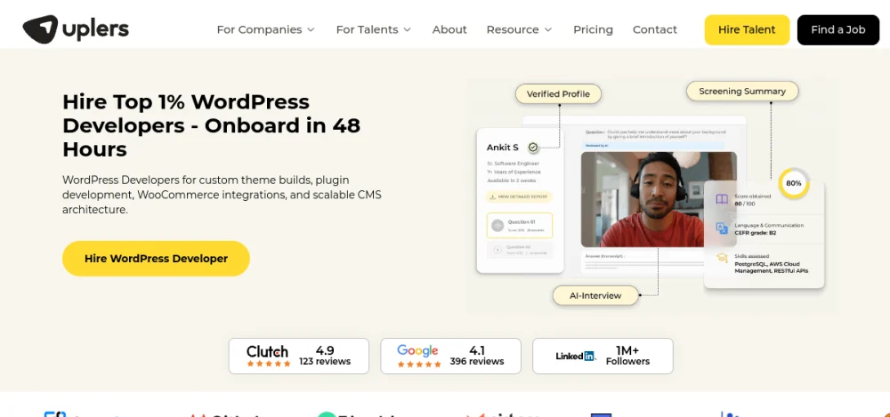Uplers hire WordPress developers India page