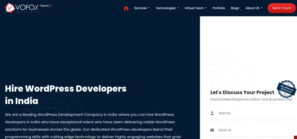 Vofox Solutions hire WordPress developers page